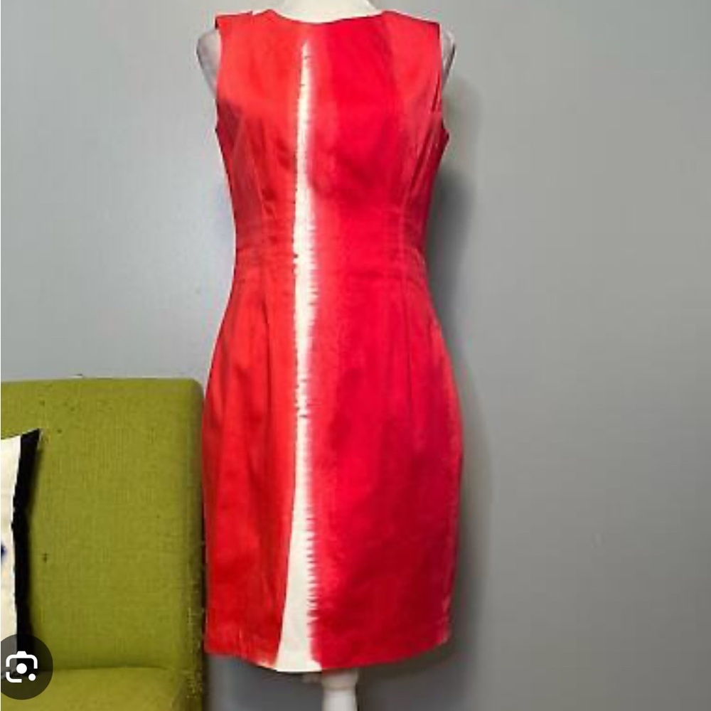 Tahari Red and White Sheath Midi Dress for Cocktail
